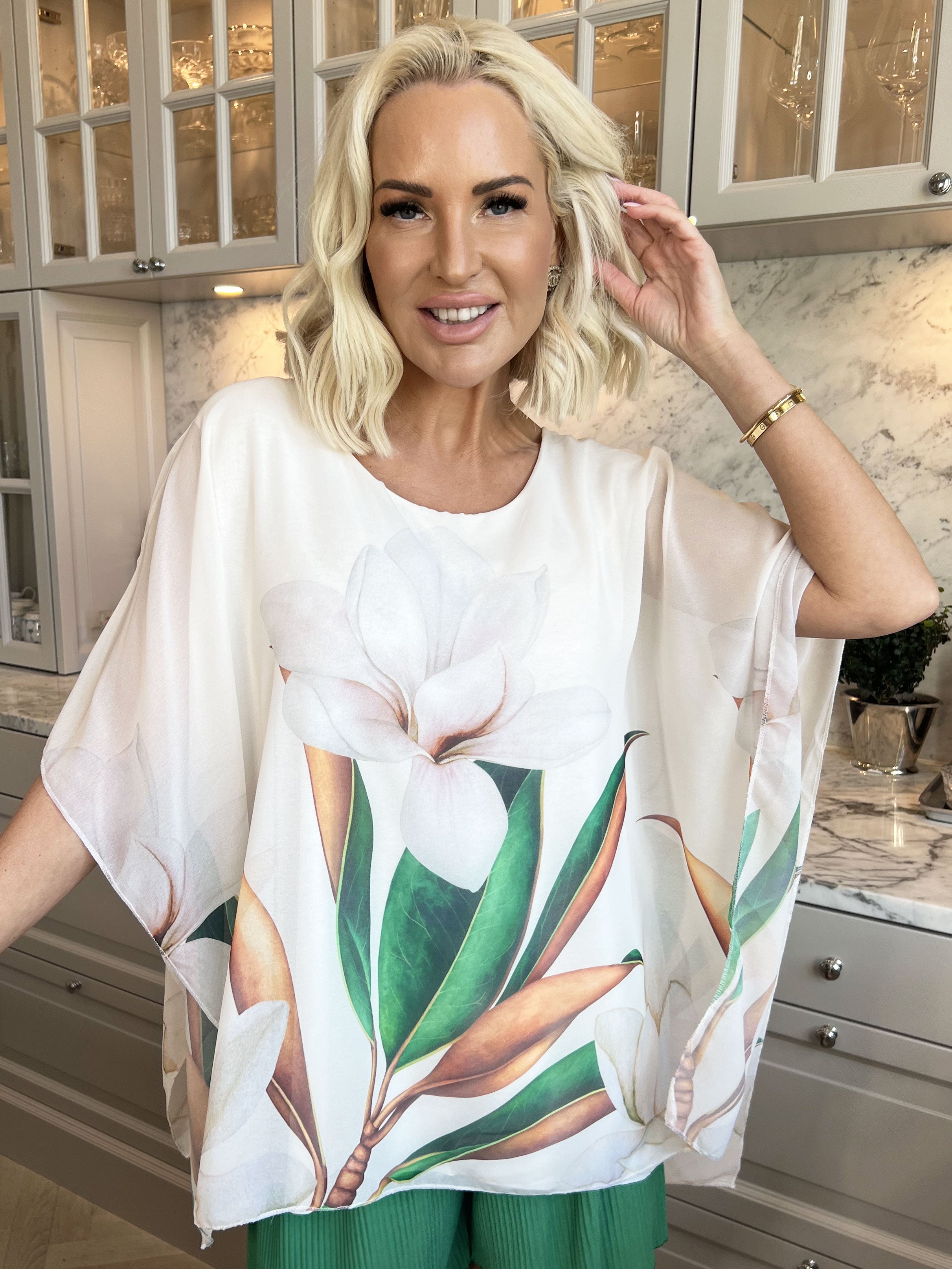 Mian - Farverig tunika med chiffonlag